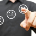man is choosing happy,positive smile icon, concept of satisfaction and improvment