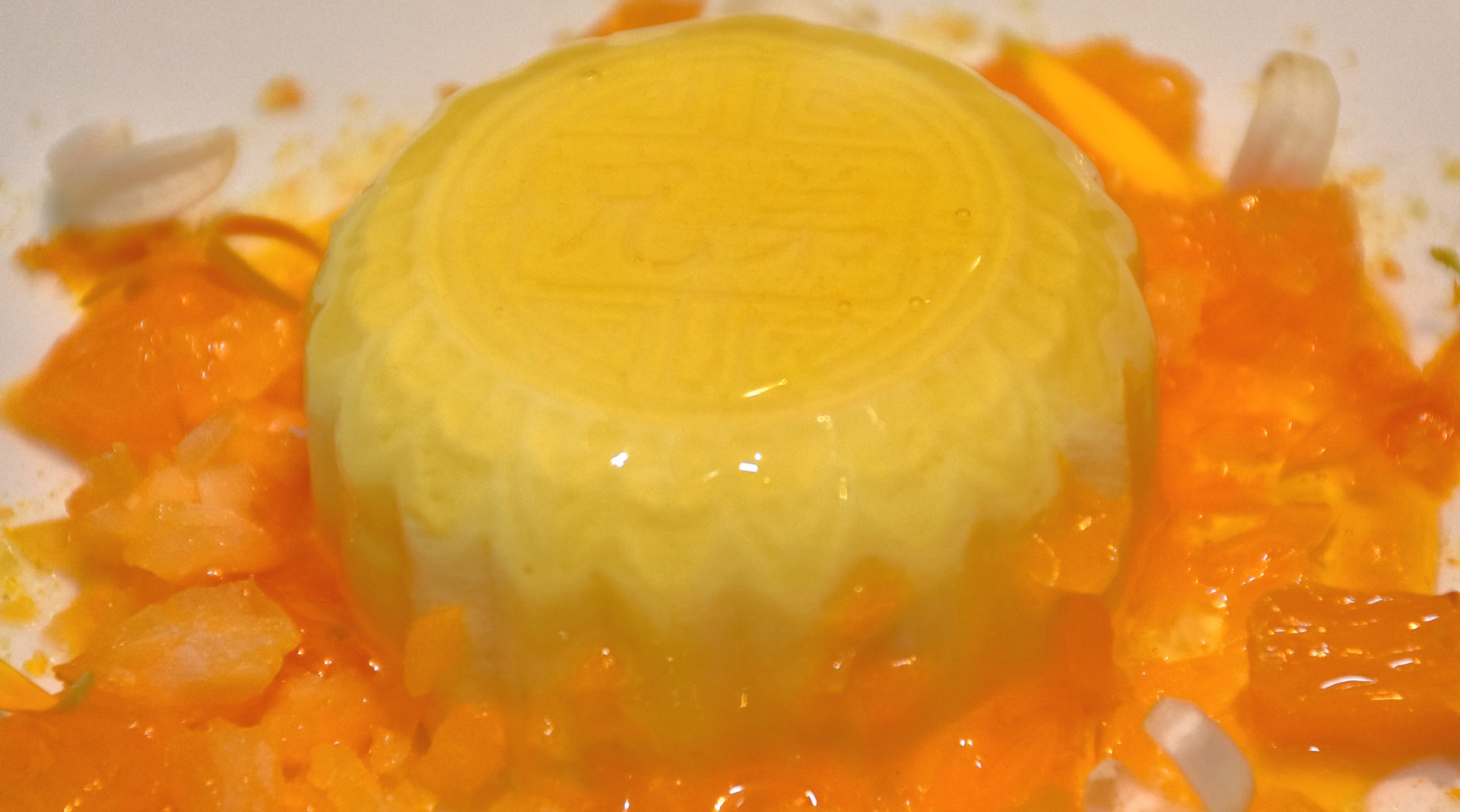 Fotografía de Flan de mango menú Gira BBVA Celler de Can Roca Hong Kong