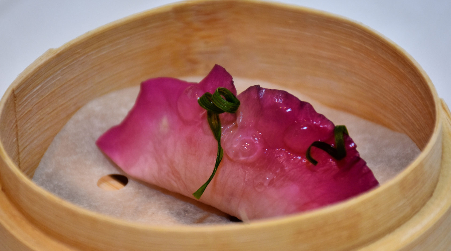 Picture of roses and Shrimp dumpling Hong Kong menu BBVA Celler Tour 2016